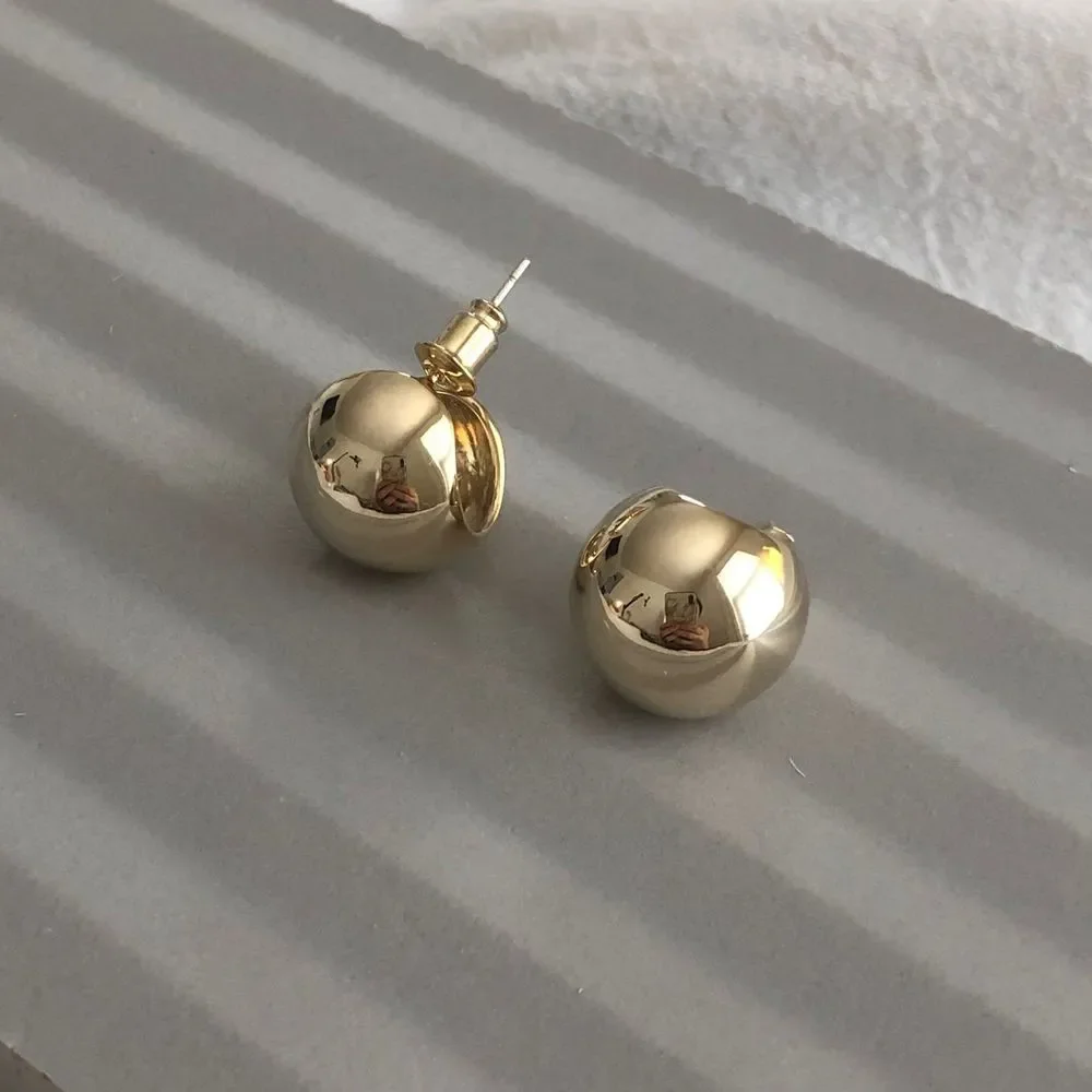 18K Gold Plated Champagne Light Gold Small Dome Chunky Earrings - Picture 3 of 6